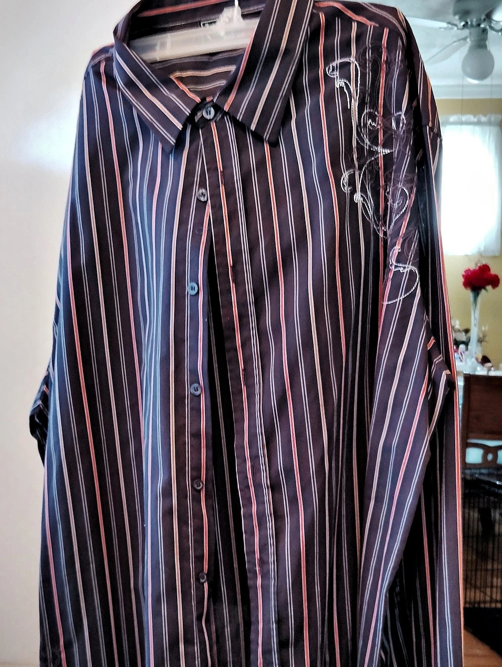 Streetwear Men's Striped Embroidered Shirt 2XL